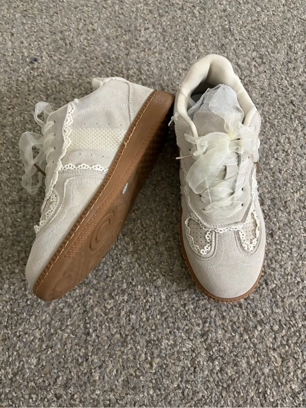 Women’s Cream Lace-Up Canvas Sneakers with Decorative Trim